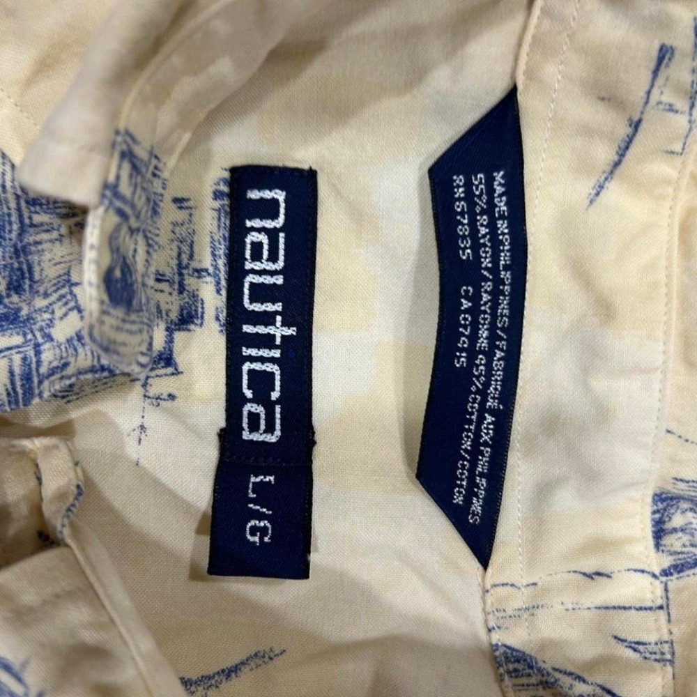 Vintage Mens Nautica Short Sleeve ButtonUp Shirt Fishing Village Lighthouse Boat - Picture 3 of 3